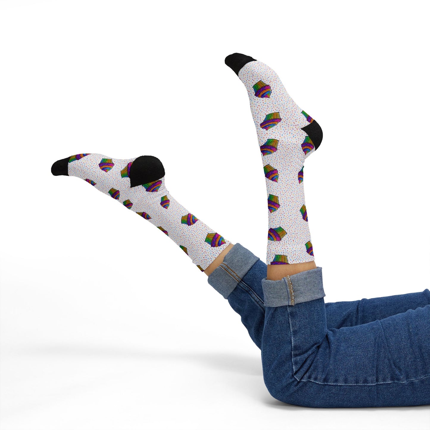 Cupcake Pattern Sublimation Socks — Colorful Dessert Crew Socks
