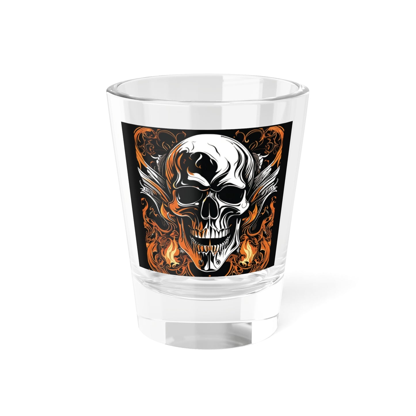 Flaming Skull Design Shot Glass, 1.5oz