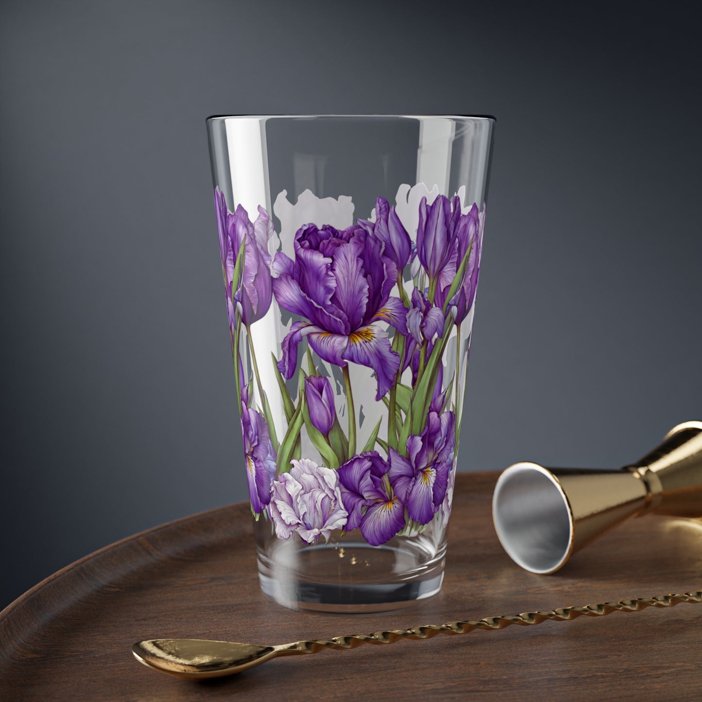 16oz Purple Iris Mixing Glass – Floral Cocktail & Beverage Tumbler