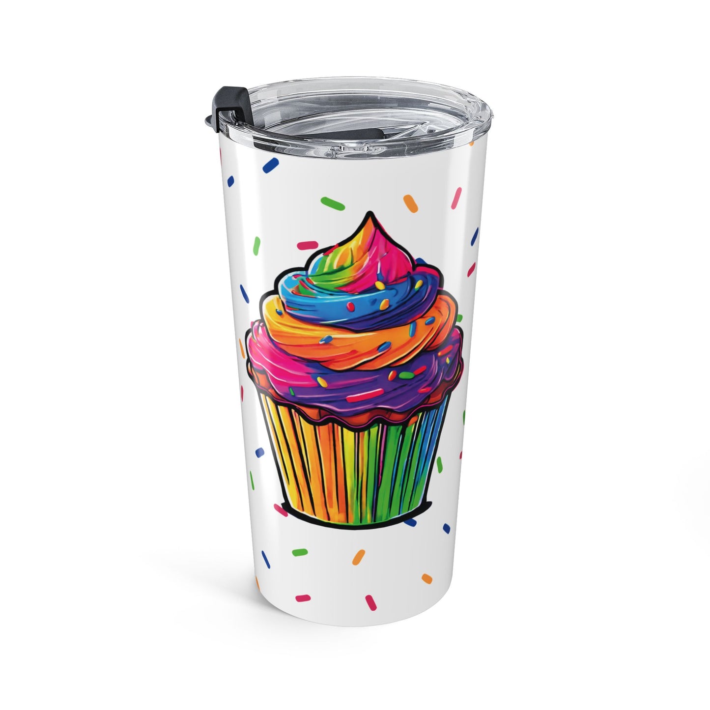 20oz Rainbow Cupcake Tumbler – Insulated Stainless Steel Travel Cup with Sprinkle Design