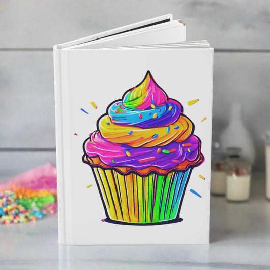 Neon Cupcakes on White Hardcover Journal Matte