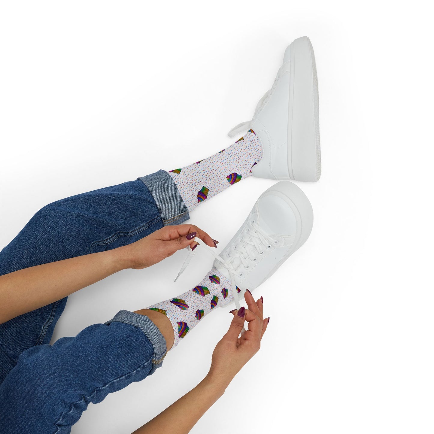 Cupcake Pattern Sublimation Socks — Colorful Dessert Crew Socks
