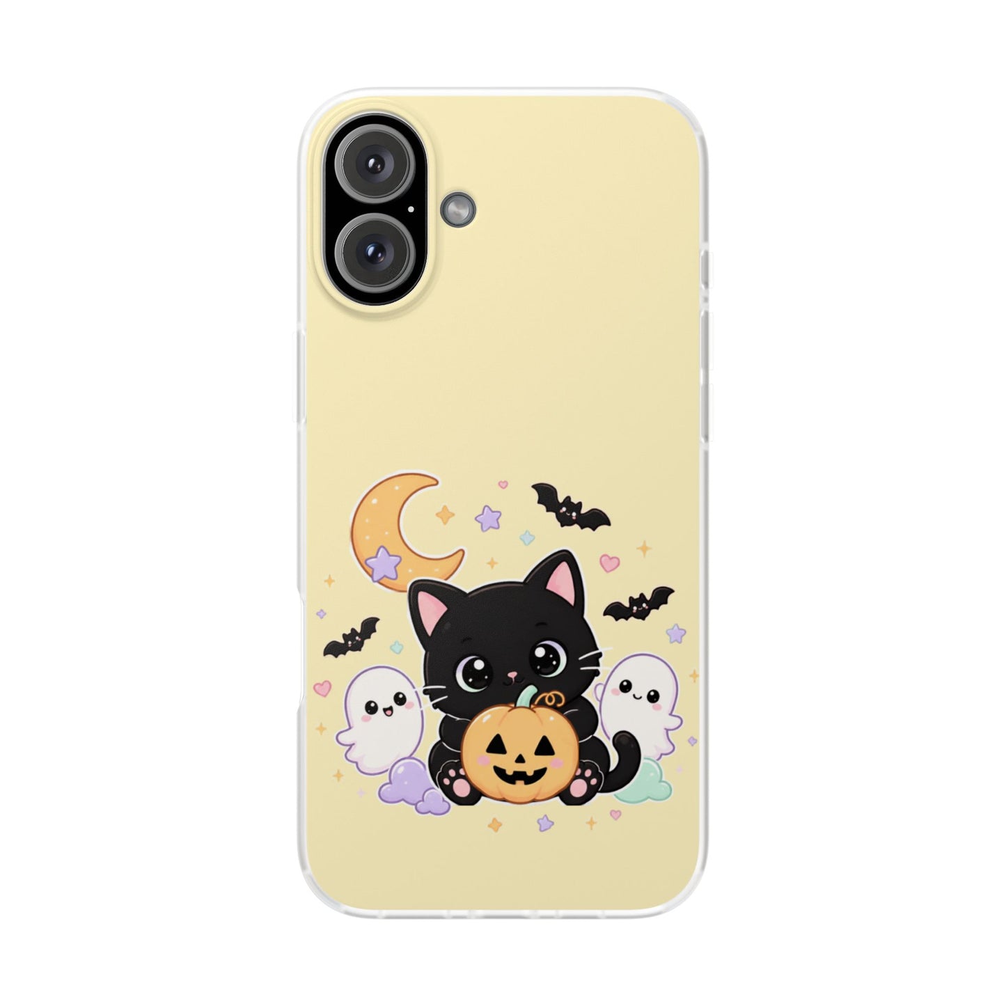 Cute Halloween Black Cat Phone Case — Kawaii Pumpkin & Ghosts Flexi Case