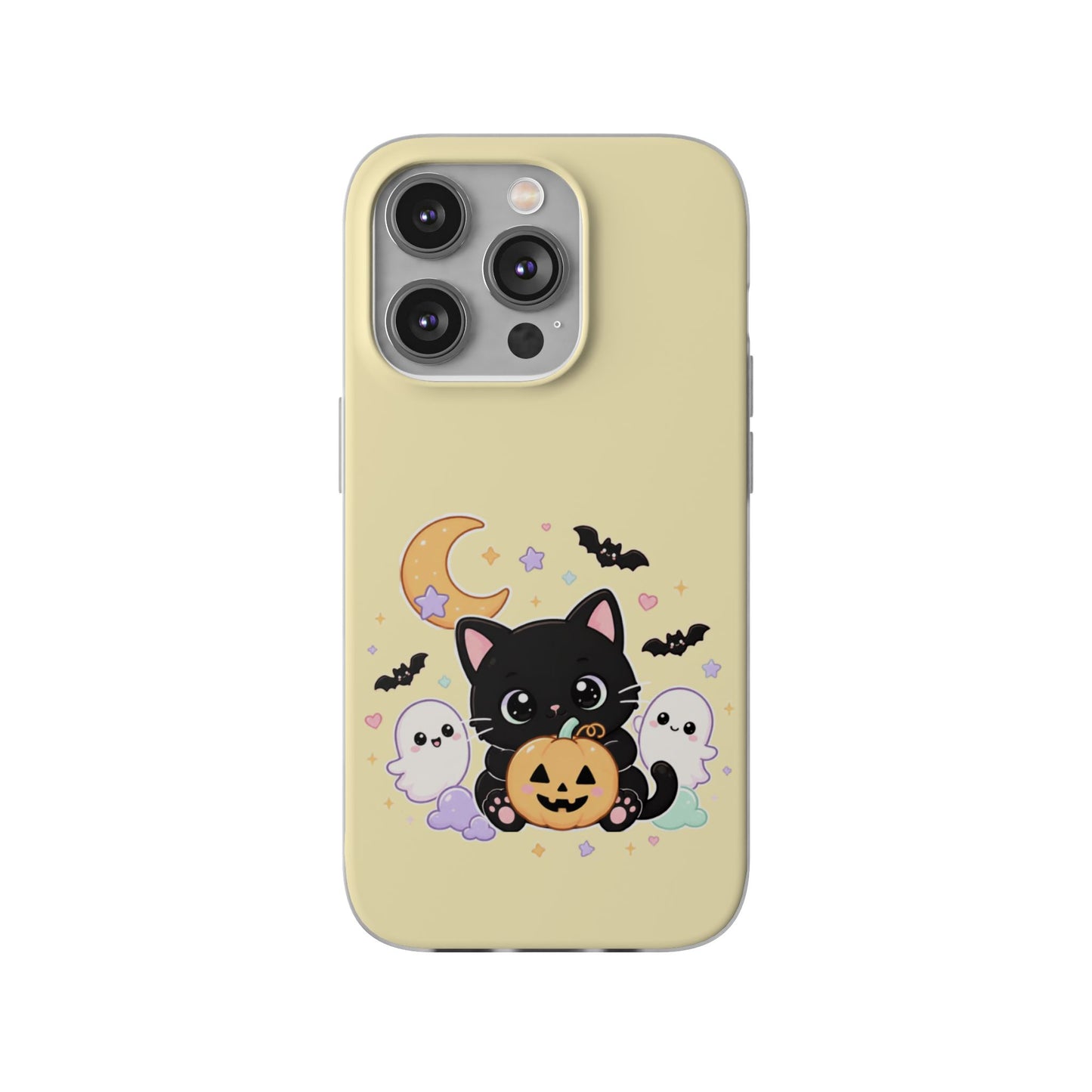 Cute Halloween Black Cat Phone Case — Kawaii Pumpkin & Ghosts Flexi Case