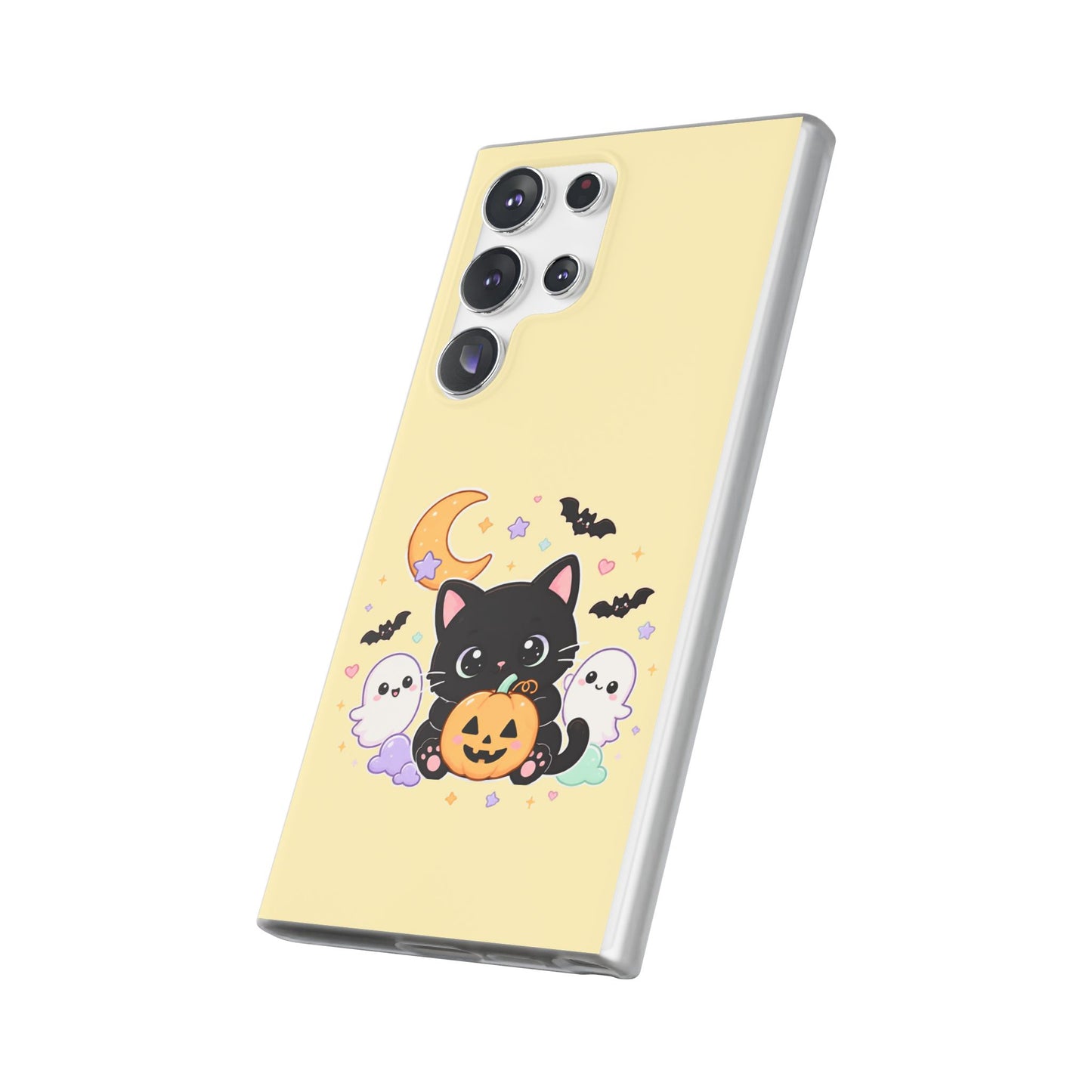 Cute Halloween Black Cat Phone Case — Kawaii Pumpkin & Ghosts Flexi Case