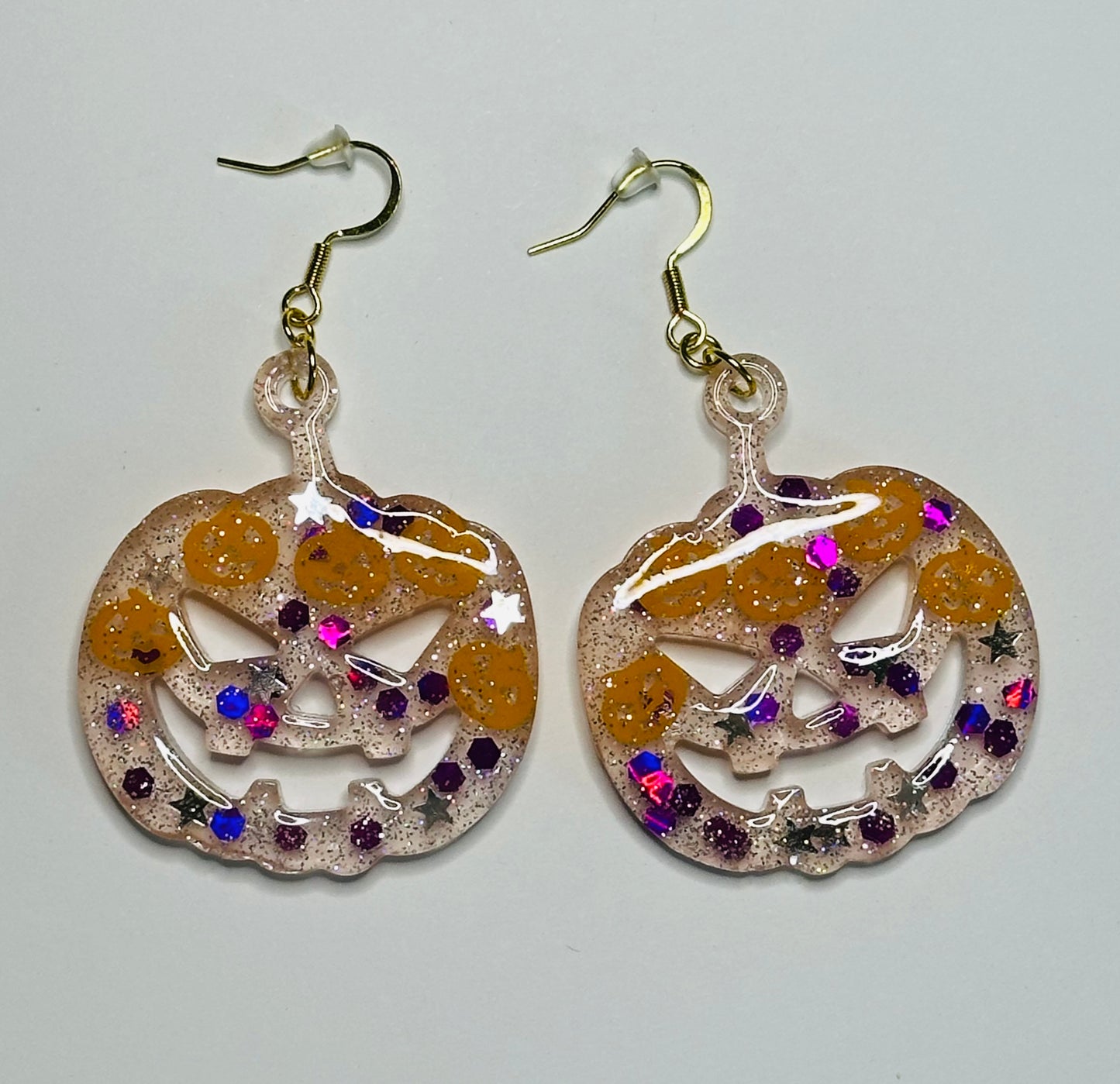 Handmade Glitter Jack-o’-Lantern Halloween Earrings