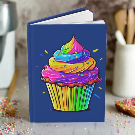 Neon Cupcake on Dark Blue Hardcover Journal Matte