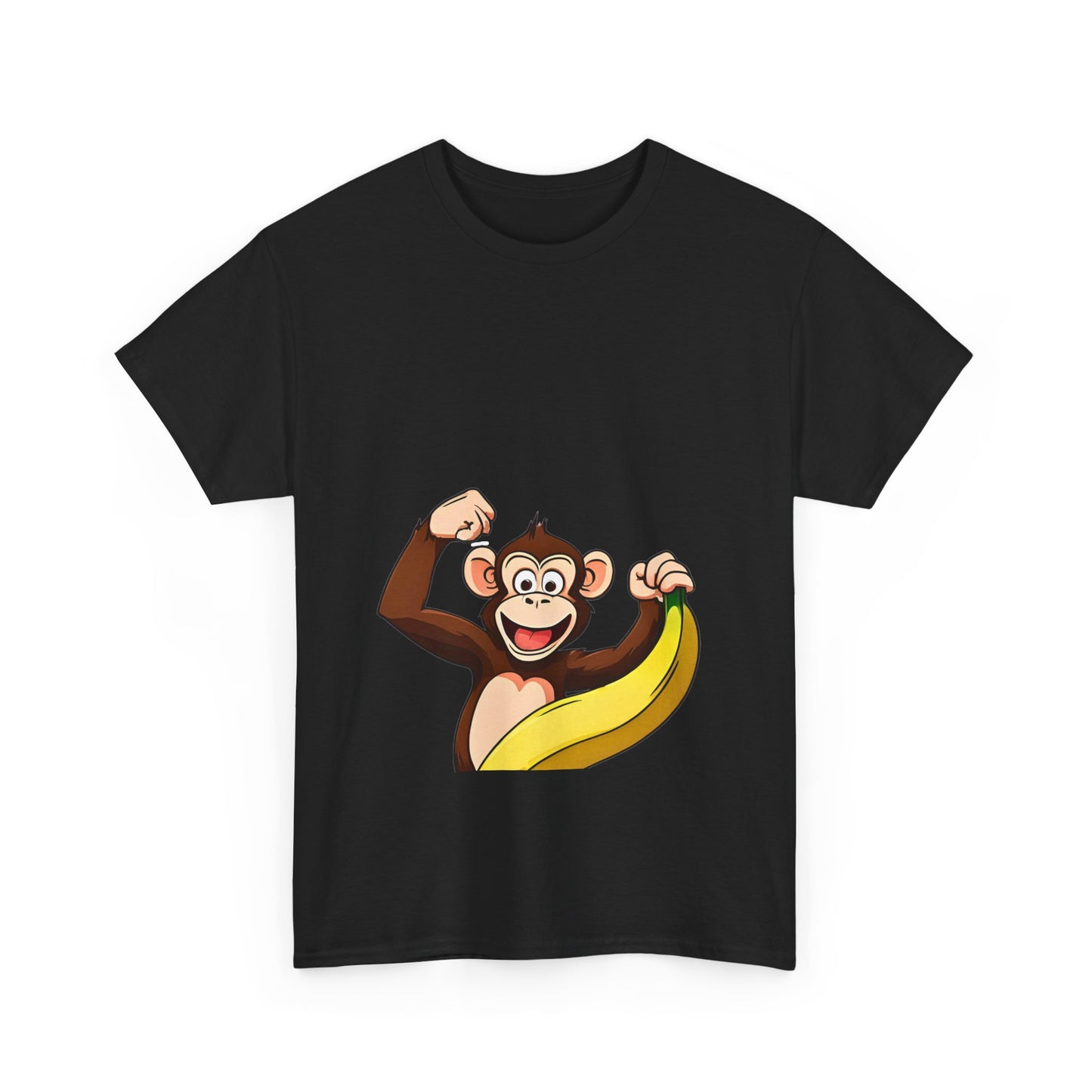 Playful Monkey with Banana T-Shirt — Cute Cartoon Chimp Graphic Tee for Kids & Adults