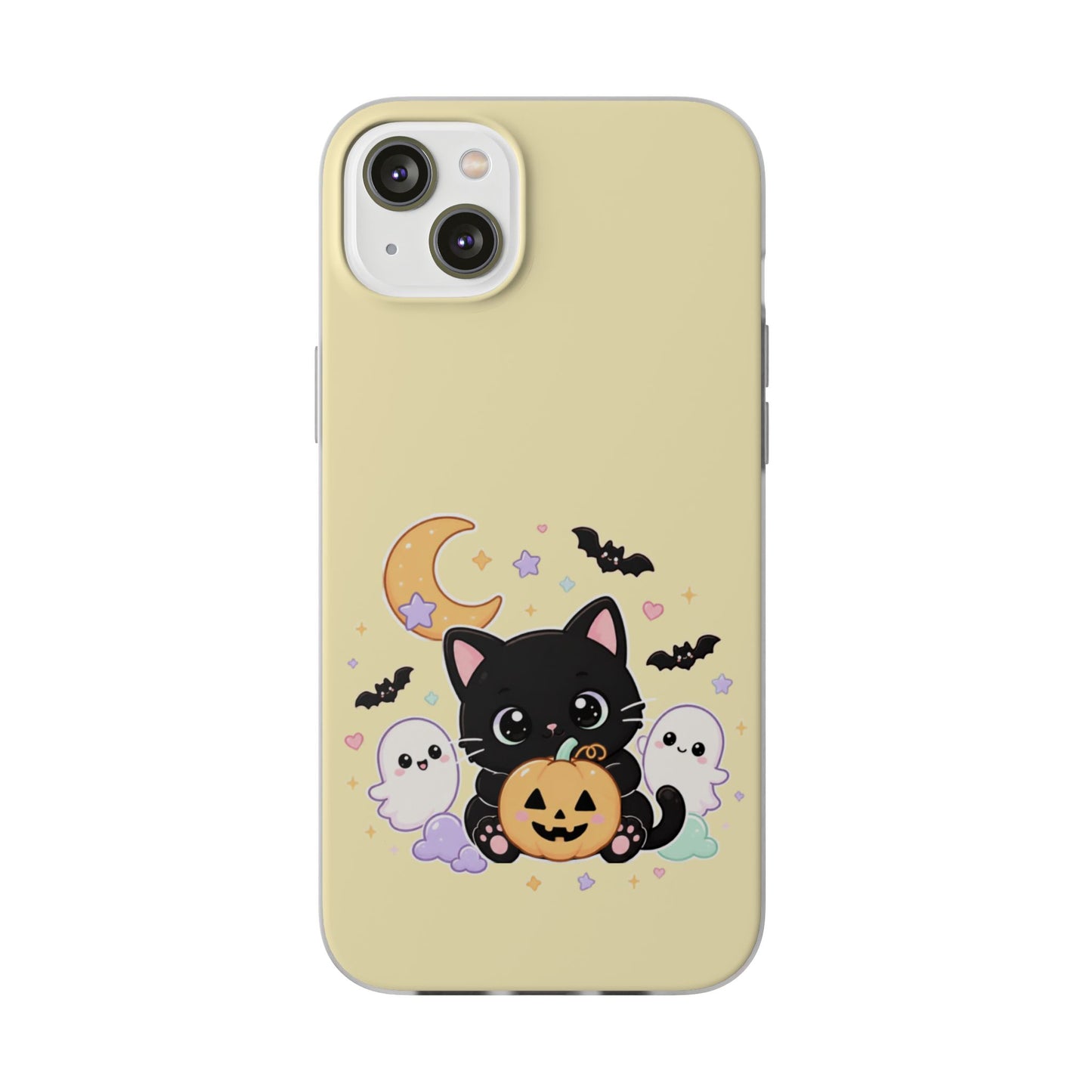 Cute Halloween Black Cat Phone Case — Kawaii Pumpkin & Ghosts Flexi Case