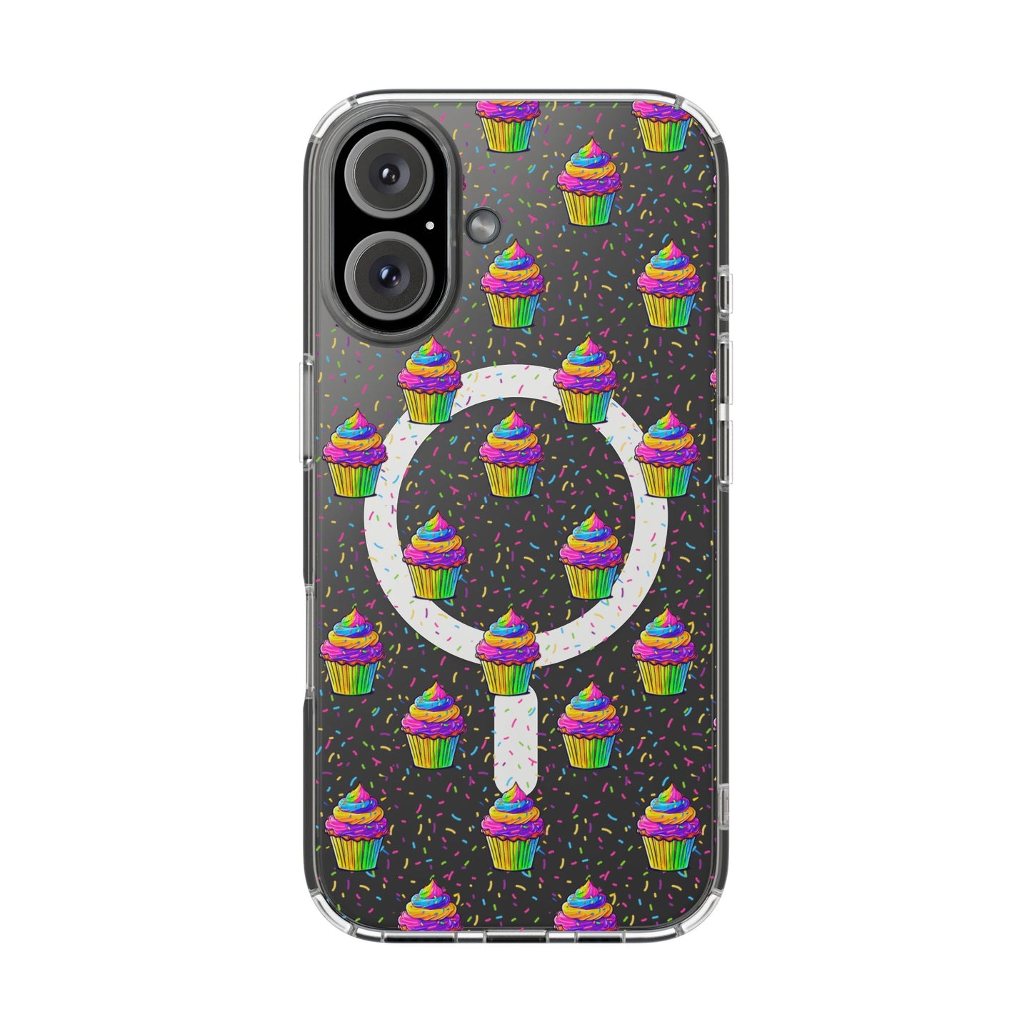 Clear Magnetic Phone Case — Rainbow Cupcake Confetti Design