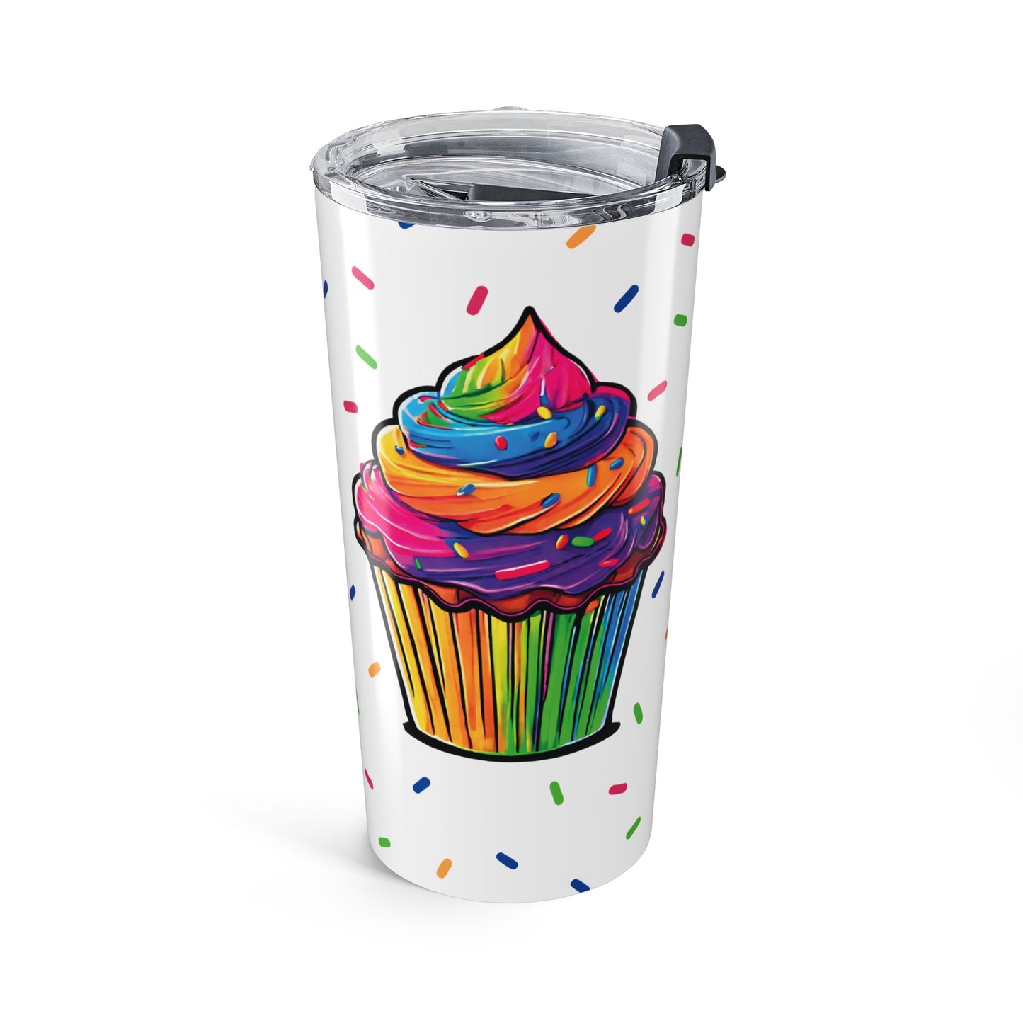 20oz Rainbow Cupcake Tumbler – Insulated Stainless Steel Travel Cup with Sprinkle Design