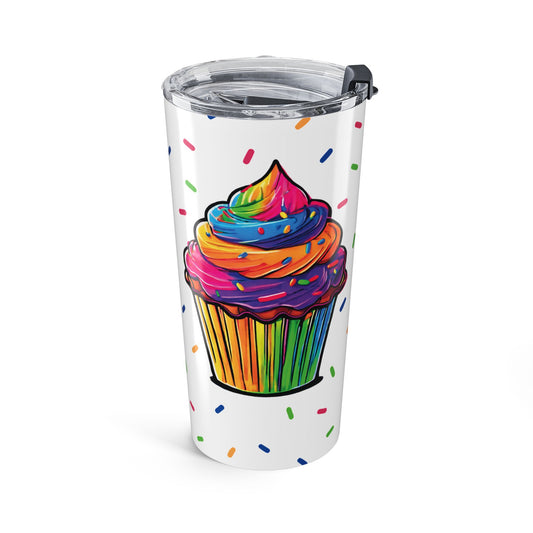 20oz Regenbogen-Cupcake-Becher – Isolierter Reisebecher aus Edelstahl mit Streusel-Design