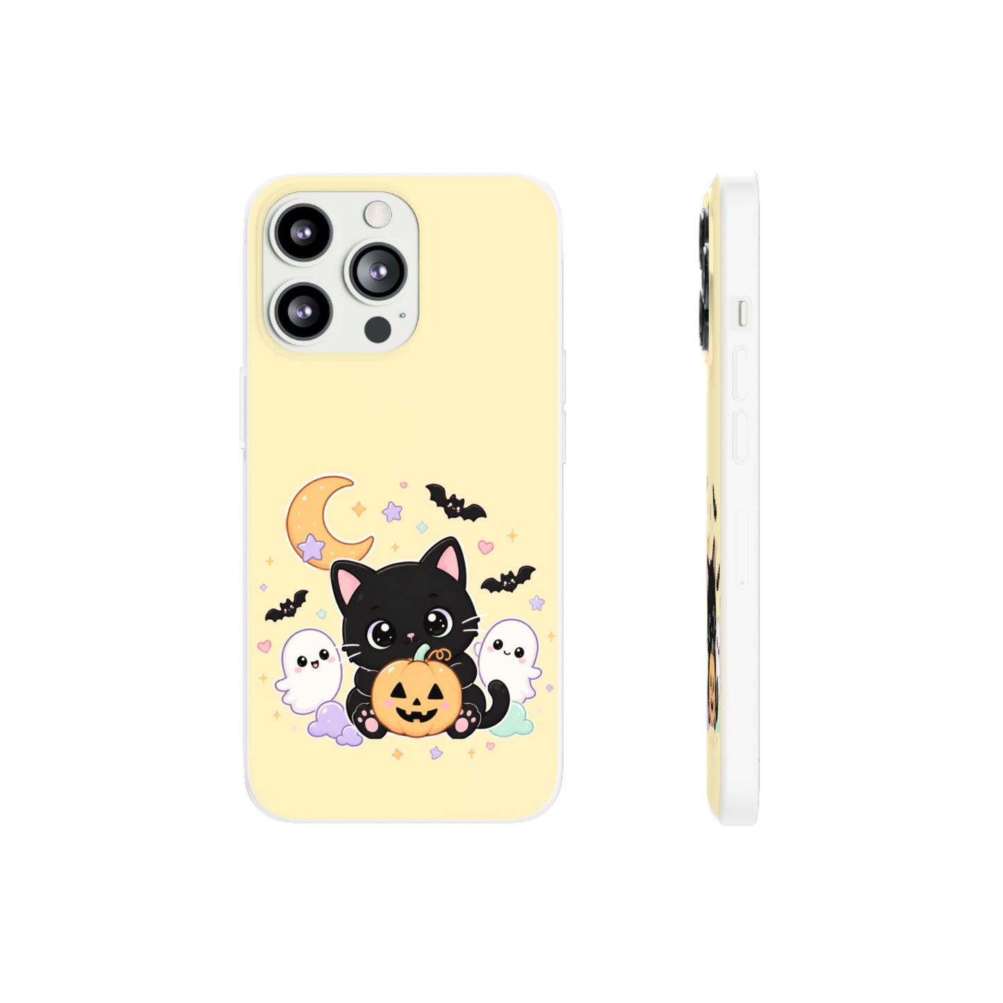 Cute Halloween Black Cat Phone Case — Kawaii Pumpkin & Ghosts Flexi Case