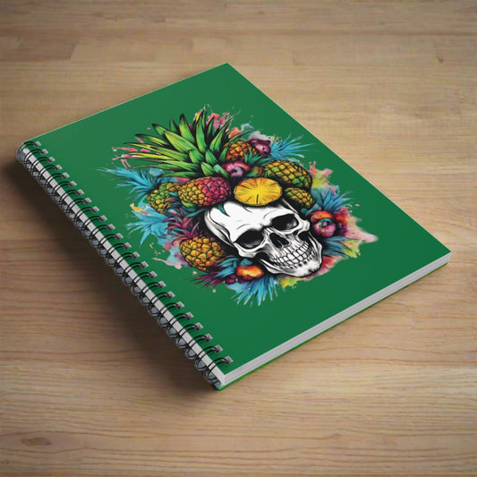 Colorful Mamba Skull Design on Green Spiral Notebook - Ruled Lines