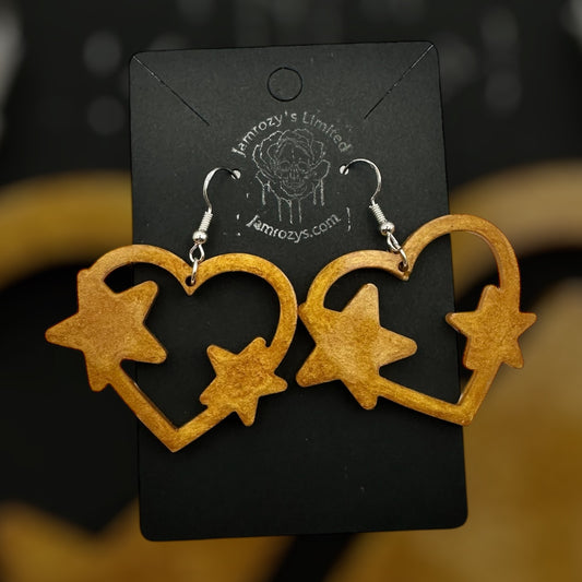 Golden Heart & Stars Dangle Earrings