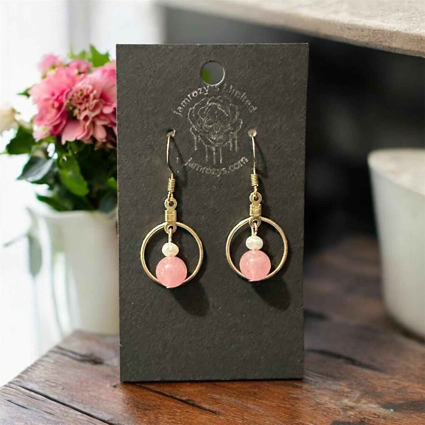 Pink Quartz + Pearl Earrings