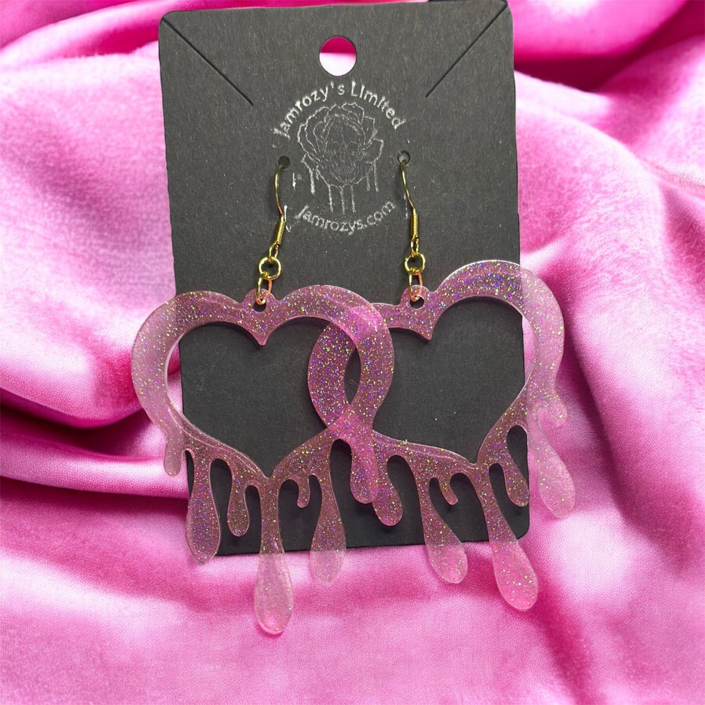 Hot Pink "Hallow"-Graphic Glitter Drippy Heart Earrings