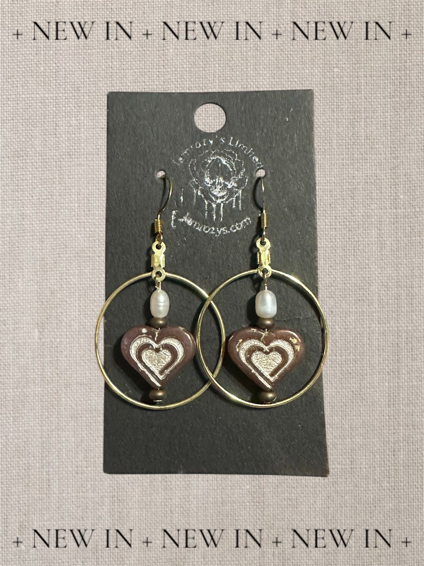 Czech Glass Heart Hoop Earrings with Cultured Pearls