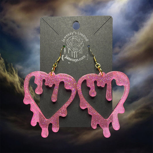The Hot Pink "Hallow"-Graphic Glitter Double Drippy Heart Earrings