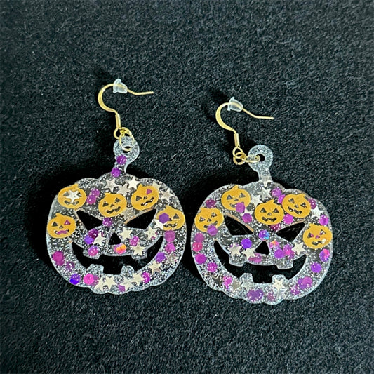 Handmade Glitter Jack-o’-Lantern Halloween Earrings