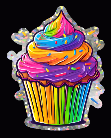 Glitter Neon Cupcake Die Cut Sticker Approx: 3"X3"