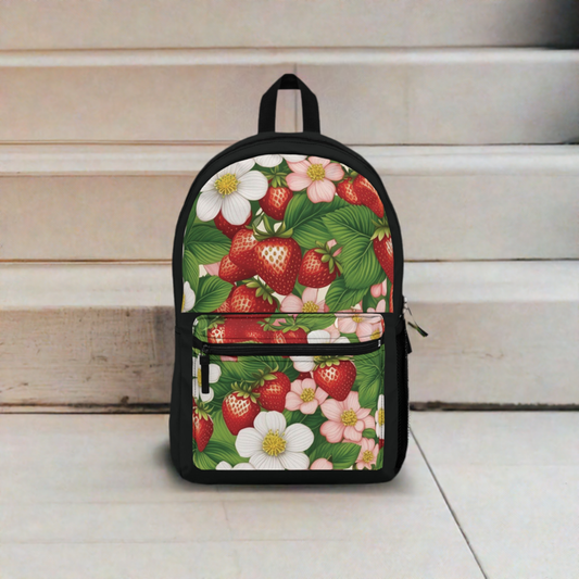 Strawberry Dreams Design on Black Backpack