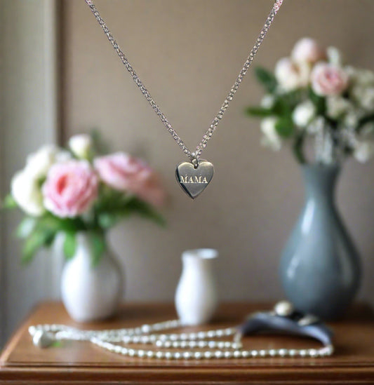 Sweet Dainty MAMA Heart Necklace: Silver